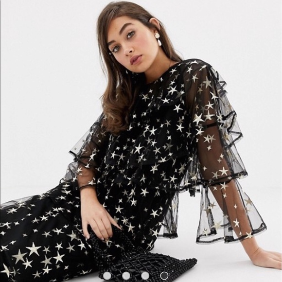 mesh star maxi dress